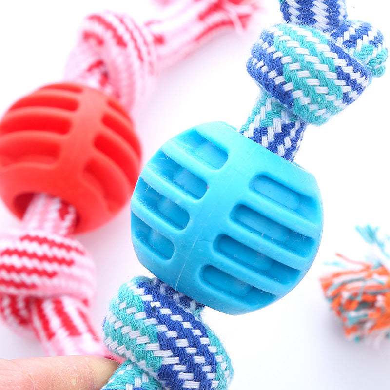 Dog Bite-resistant Teeth Cleaning Pets Toys Ball Double Knot Cotton Cord With Ball Dog Toy Teeth Grinding Toy Teeth Cleaning Pet Products